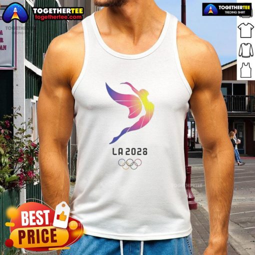 Premium 2028 Los Angeles Olympics logo tank top featuring vibrant colors and a stylish design for sports enthusiasts.