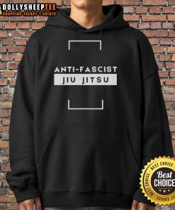 Premium Anti-Fascist Jiu Jitsu Hoodie in black with bold logo, perfect for martial arts enthusiasts and activism supporters.