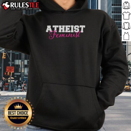 Premium Atheist Feminist Hoodie in black with bold graphic design, perfect for expressing empowerment and individuality.