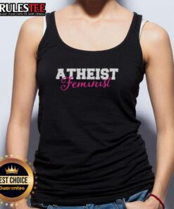 Premium Atheist Feminist Tank Top in black with bold, empowering graphic design for strong, independent women.