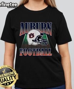 Premium Auburn Tigers football helmet on ladies' tee, perfect college game day fan gear for passionate supporters.