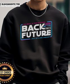 Premium Back to the Future sweatshirt featuring a DeLorean time machine design, perfect for fans of the classic movie.
