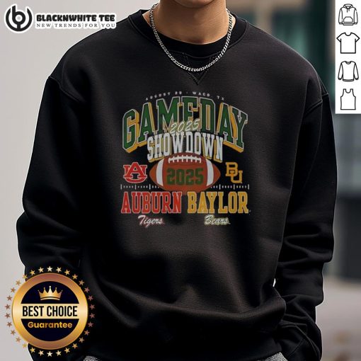 Premium Baylor Bears vs Auburn Tigers 2025 Gameday Showdown football sweatshirt featuring team logos and vibrant colors.