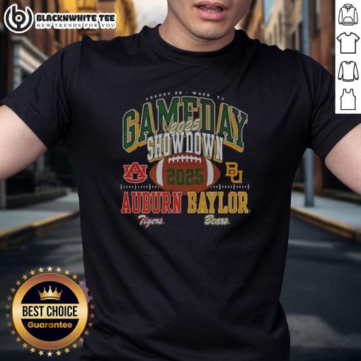 Premium Baylor Bears vs Auburn Tigers 2025 Gameday Showdown Football T-Shirt featuring team logos and vibrant colors.