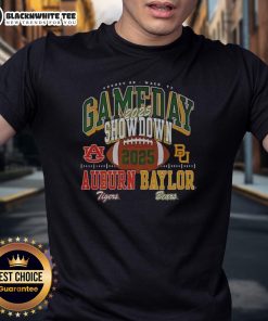 Premium Baylor Bears vs Auburn Tigers 2025 Gameday Showdown Football T-Shirt featuring team logos and vibrant colors.