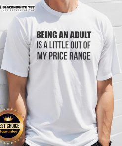 Alt Text: Premium 'Being An Adult Is A Little Out Of My Price Range' T-Shirt in black, perfect for humorous adulting moments.