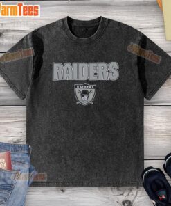 Alt Text: Premium Black Oakland Raiders Throwback Washed T-Shirt featuring classic logo and vintage style for fans.
