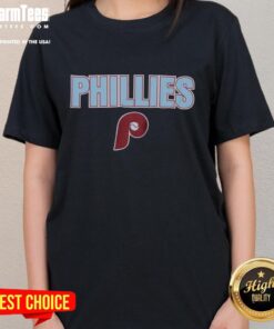 Alt Text: Premium Burgundy Philadelphia Phillies Throwback Ladies Tee featuring stylish design and comfortable fit for fans.