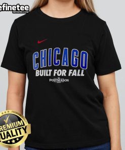 Premium Chicago Cubs Built For Fall 2025 Postseason Ladies Tee in vibrant blue, perfect for game day and autumn style.