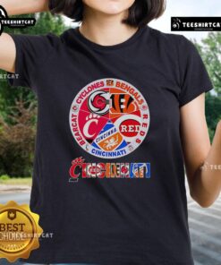 Premium Cincinnati Sports Cyclones Bengals Reds Bearcat Logo Ladies Tee showcasing vibrant team spirit and style.
