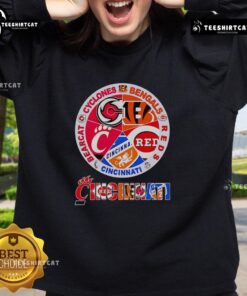 Premium Cincinnati sports sweatshirt featuring Cyclones, Bengals, Reds, and Bearcat logos for ultimate fan style.