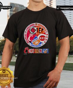 Premium Cincinnati Sports T-Shirt featuring Cyclones, Bengals, Reds, and Bearcat logos for fans and sports enthusiasts.