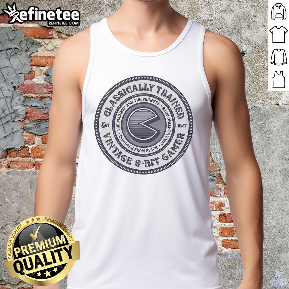 Premium Classically Trained Vintage 8 Bit Gamer Tank Top Premium classically trained vintage 8-bit gamer tank top displayed on a textured background, perfect for retro gaming fans.