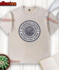 Alt Text: Premium classically trained vintage 8-bit gamer washed t-shirt in gray, featuring retro gaming graphics and a comfortable fit.