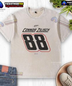 Alt Text: Premium Connor Zilisch 88 NASCAR Winner Washed T-Shirt featuring vibrant graphics and a comfortable fit for fans.