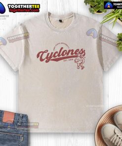 Premium Cyclones Script Logo on a stylish washed t-shirt, perfect for casual wear and sports enthusiasts.