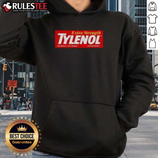 Alt Text: Premium Extra Strength Tylenol logo hoodie featuring a stylish design for comfort and casual wear.