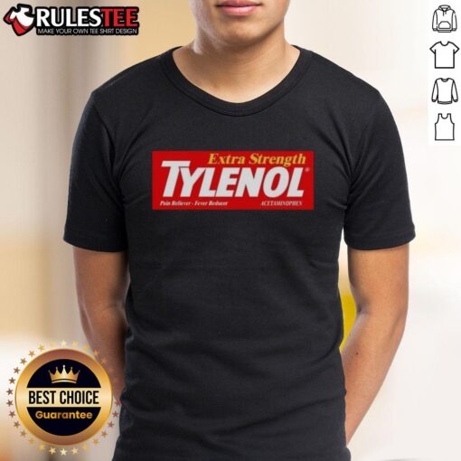 Alt Text: Premium Extra Strength Tylenol logo t-shirt featuring a bold design and vibrant colors for comfort and style.