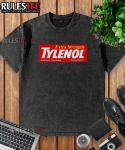 Alt Text: Premium Extra Strength Tylenol logo on a washed t-shirt, showcasing a stylish design for pain relief enthusiasts.