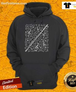 Alt Text: Premium flute hoodie featuring musical notes, perfect for flutists, woodwind musicians, and music teachers.