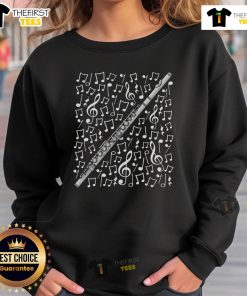 Premium flute sweatshirt featuring musical notes, perfect for flutists, woodwind musicians, and music teachers.