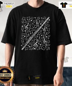 Alt Text: Premium flute musical notes design on a T-shirt for flutists and music teachers, celebrating woodwind musicianship.