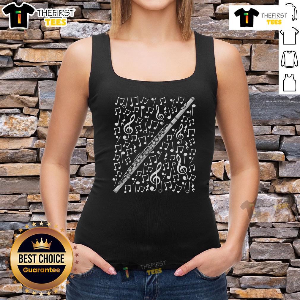 Premium Flute Musical Notes Flutist Woodwind Musician Music Teacher Tank Top Flutist wearing a Premium Flute tank top, surrounded by musical notes, showcasing passion for woodwind music.