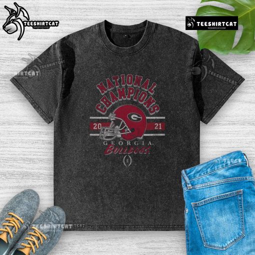 Premium Georgia Bulldogs 2021 CFP National Champions washed t-shirt featuring bold team logo and championship details.