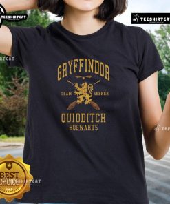 Premium Harry Potter Gryffindor Team Seeker Ladies Tee featuring vibrant colors and iconic Gryffindor crest design.