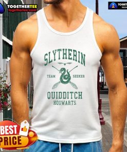 Premium Harry Potter Slytherin Team Seeker Quidditch tank top featuring house colors and logo, perfect for fans.