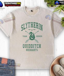 Premium Harry Potter Slytherin Team Seeker Hogwarts Quidditch washed t-shirt featuring a stylish design for fans.