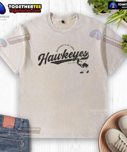 Alt Text: Premium Hawkeye Script Logo on a Washed T-Shirt, featuring a stylish design in a comfortable fit for fans.