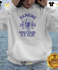 Premium Hawkins Middle School A.V. Club 1983 hoodie featuring retro design and vibrant colors, perfect for nostalgia lovers.