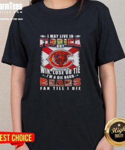 Alt Text: Premium ladies tee featuring 'I May Live In Florida But I'm A Die-Hard Bears Fan' design for passionate fans.