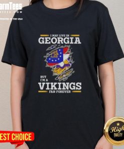 Premium ladies tee featuring 'I May Live In Georgia But I'm A Minnesota Vikings Fan Forever' design for stylish fans.