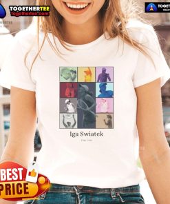 Premium Iga Swiatek Eras Tour player collage on a ladies tee, perfect for tennis lovers and fans of the sport.