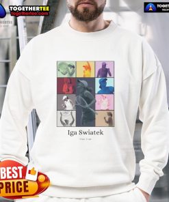 Premium Iga Swiatek Eras Tour Player collage on a stylish sweatshirt for tennis lovers, showcasing vibrant designs.