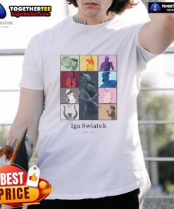 Premium Iga Swiatek Eras Tour Player Collage T-Shirt for tennis lovers featuring vibrant graphics and stylish design.