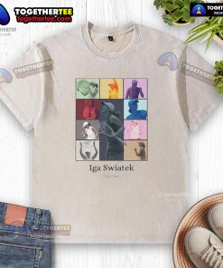 Premium Iga Swiatek Eras Tour player collage on a washed t-shirt, perfect for tennis lovers and fans of the sport.