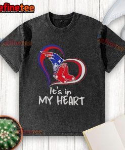 Premium 'It's In My Heart' England Patriots and Boston Red Sox washed t-shirt in vibrant colors, perfect for sports fans.