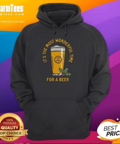 Alt Text: Premium 'It's The Most Wonderful Time For A Beer' hoodie, perfect for beer lovers celebrating the festive season.