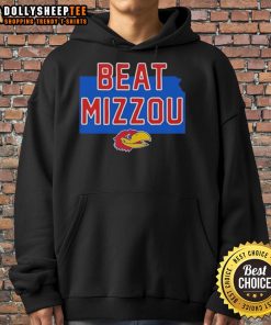Alt Text: Premium Jayhawk Kansas Beat Mizzou logo hoodie featuring vibrant team colors and a stylish design for fans.