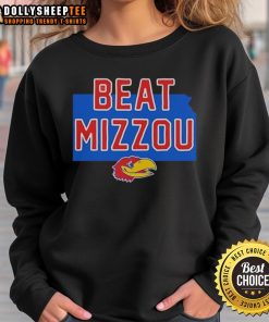Premium Jayhawk Kansas Beat Mizzou logo sweatshirt showcasing vibrant team colors and stylish design for fans.