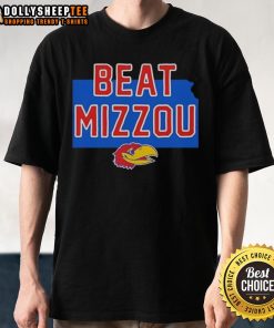 Alt Text: Premium Jayhawk Kansas Beat Mizzou Logo T-Shirt featuring vibrant team colors and bold graphic design.