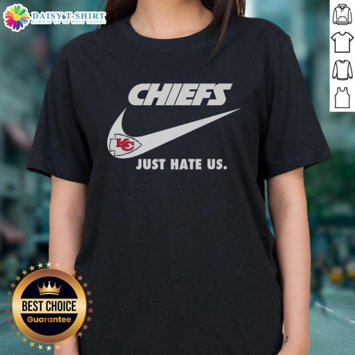 Premium Just Hate Us Nike Kansas City Chiefs Logo Ladies Tee featuring a stylish design for Chiefs fans.