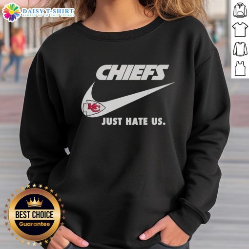 Premium Just Hate Us Nike Kansas City Chiefs Logo Sweatshirt showcasing team pride and stylish design.