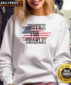 Premium Justice For Charlie Kirk USA Flag Rest In Peace sweatshirt featuring patriotic design and bold lettering.