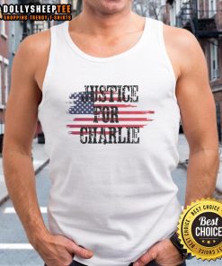 Premium Justice for Charlie Kirk USA Flag Rest in Peace Tank Top featuring patriotic design and bold text.