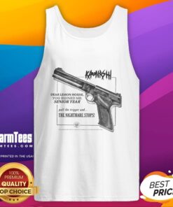 Alt Text: Premium Kanashi Dear Lemon House You Ruined Me Senior Year white tank top displayed on a neutral background.