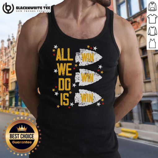 Alt Text: Premium Kansas City Chiefs All We Do Is Win, Win, Win tank top in red, perfect for fans showcasing team spirit.